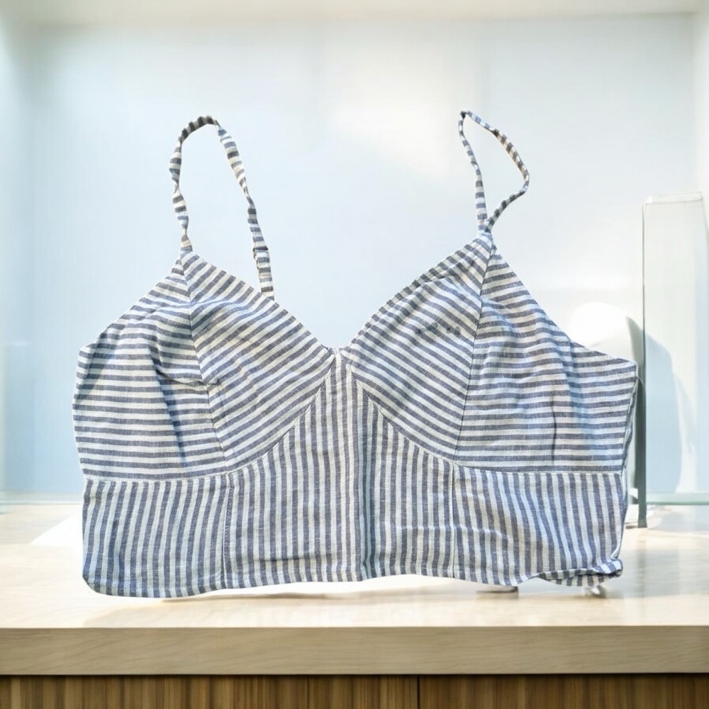 Never Worn! Nautical Blue and White Striped Crop Top